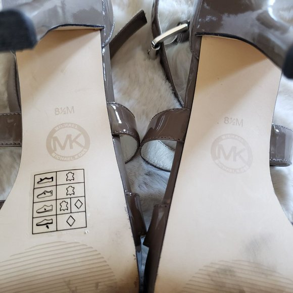 Michael Kors "Evie" Cinder Patent Leather High Heel Platform Sandal Taupe Grey - Picture 12 of 12